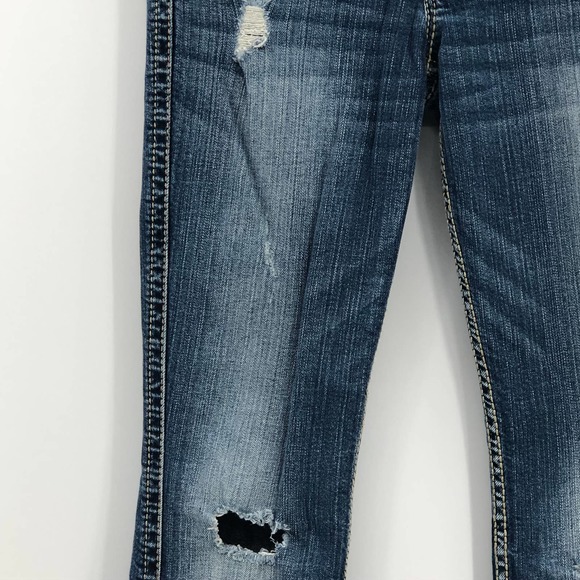 Silver Jeans Womens 27 Twisted Bootcut Distressed Denim Whiskered Blue - Picture 3 of 16